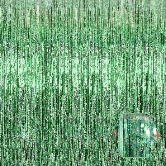 6 Pack Light Green Foil Fringe Curtain Backdrop, 3.28Ft x 8.2Ft Metallic Tinsel Foil Fringe Streamer Curtains for Photo Booth, Valentine's Day, Christmas Day, New Year, Wedding Party Decorations