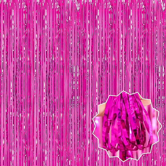 6 Pack Fuchsia Foil Fringe Curtains Backdrop, 3.28 x 8.2 Ft Metallic Streamers Tinsel Curtains Background for Photo Booth, Birthday, Weddings, Carnivals, Graduation, Themed Party Decorations