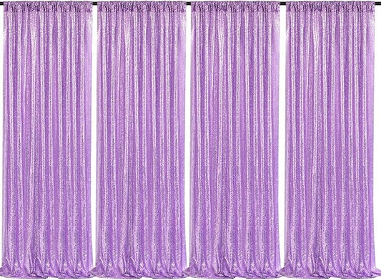 Lavender Sequin Backdrop Drapes 4 Panels 2FTx8FT Glitter Backdrop Curtains for Wedding Party Stage Decorations