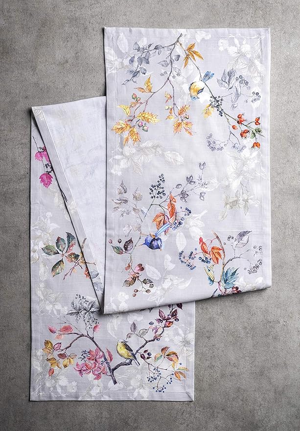 Maison d' Hermine Table Runner 100% Cotton Single Layer Table Runners 60 inches Long for Thanksgiving Christmas Decorations Home Kitchen Dining Party Wedding (Equinoxe - Grey, 14.5" x 60")