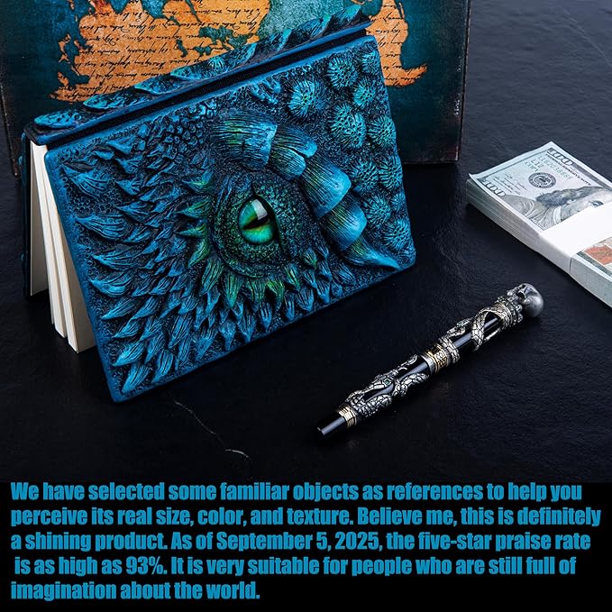 3D Dragon Eye Embossed Journal,Resin Engraving Notebook,Dnd notebook for Dragon Lovers ，Blank Paper,Hardcover Travel Notepad for Writing,Sketchbook,Collection,Gift,Decoration A4 and A5 Size (A5-Blue-Lined-Brooch)