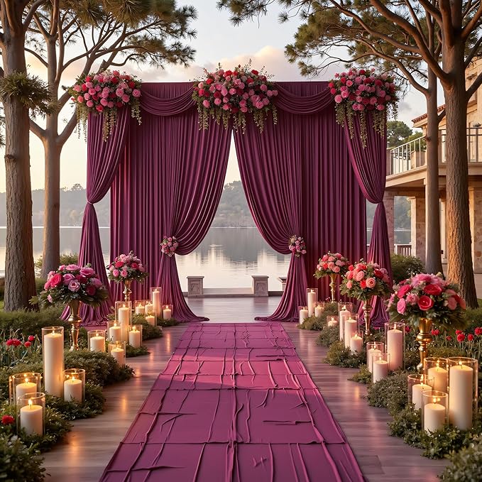 PartyVillage 20ft×15ft Burgundy Backdrop Curtain for Wedding Parties, 4 Panels Wrinkle Free 15 FT Long Polyester Photo Backdrop Drapes Back Drop Cloth for Birthday Photography Background