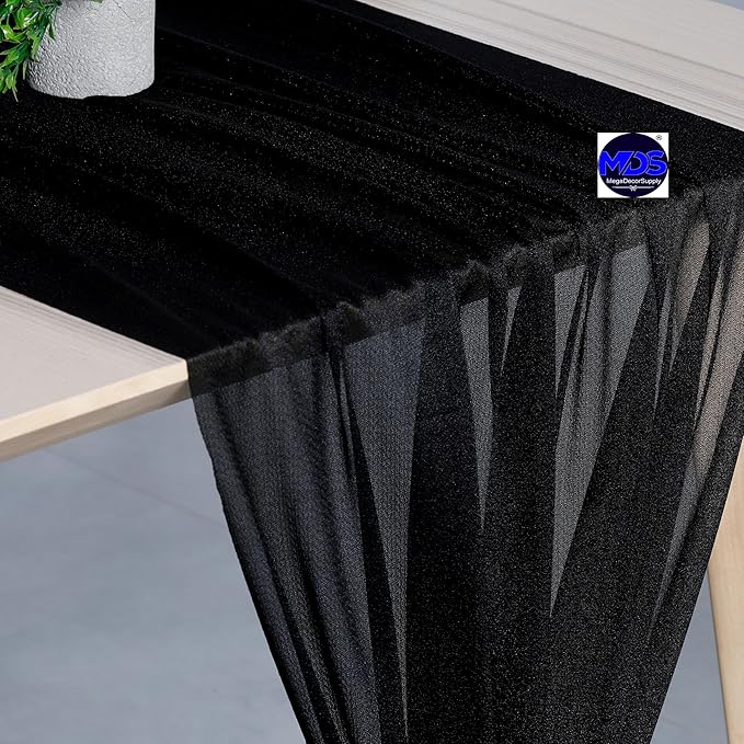 MDS 2 Pack 14ft Chiffon Table Runner 29 x 170 Inches Sheer Wedding Runner Romantic Rustic Table Runner for Wedding Decorations, Birthday Parties, Bridal Shower Party Arch Decor - Black