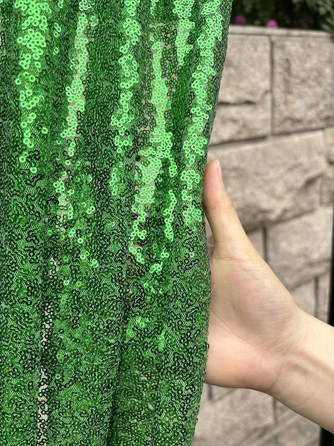 Green Sequin Backdrop Curtains 4 Panels 2FTx8FT Glitter Green Photo Backdrop Party Wedding Baby Shower Curtain Sparkle Photography Background