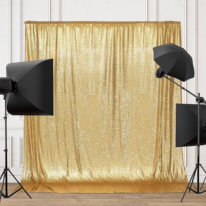 PartyDelight Sparkly Gold Sequin Backdrop Curtain 6Ft x 6Ft Photography Party Event Back Drop