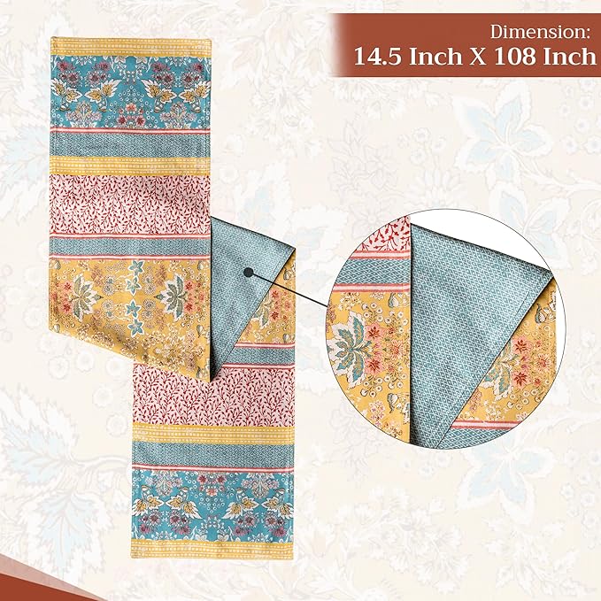 Maison d' Hermine Table runner 100% Cotton Double Layer Table Runners 108 inches long Decorative for Home Kitchen Dining Party Baby Shower Wedding Bridal Shower Spring Summer (Marquise, 14.50" x 108")