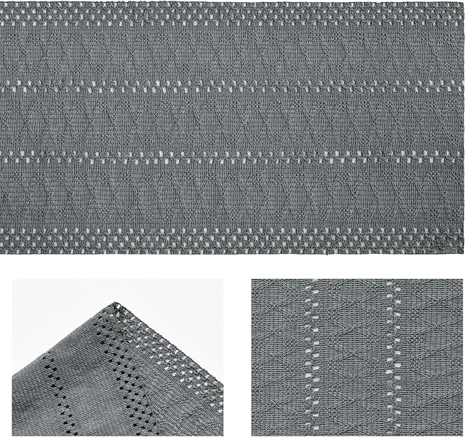 Artoid Mode Dark Grey Farmhouse Woven Rustic Hollow Table Runner, Seasonal Holiday Hollow Kitchen Dining Table Decoration for Home Party Decor 12x48 Inch