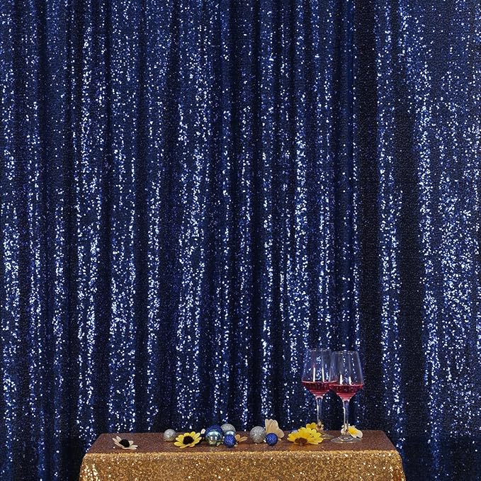 Poise3EHome Blue Sequin Backdrop,10FT x 10FT Sequin Photography Backdrop Curtain for Party Decoration, Navy Blue