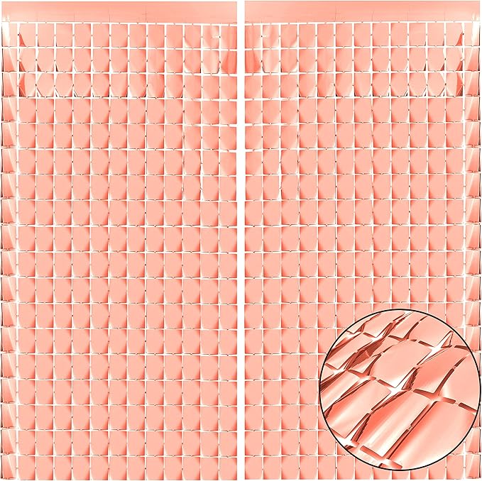 PADELO Rose Gold Shimmer Wall Backdrop, Square Backdrop Curtain,2Pcs 3.3x6.6 Feet Rose Gold Streamer Backdrop for Party Decorations