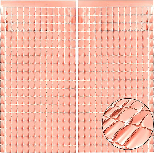 PADELO Rose Gold Shimmer Wall Backdrop, Square Backdrop Curtain,2Pcs 3.3x6.6 Feet Rose Gold Streamer Backdrop for Party Decorations