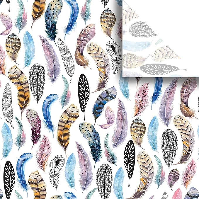 Colors of Rainbow - Feather - 12 Sheets, 20 inch X 29 inch - Italian Print Tissue Paper for Decoupage Gift Basket Gift Bag Party Crafts (Feather)