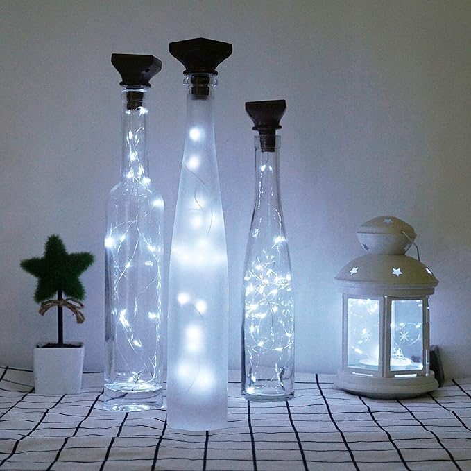 Decorman 10 Pack Solar Wine Bottle Lights 20 LEDs Waterproof Fairy Cork String Silver Wire Craft Lights for Party, Wedding, Christmas, Holiday, Garden, Patio or Table Decor