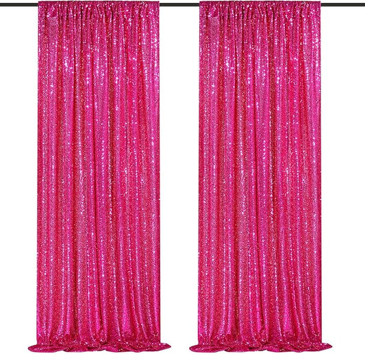 Hot Pink Sequin Backdrop 2 Panels 2FTx8FT Photo Backdrop Curtains Glitter Background for Wedding Party Stage Decorations