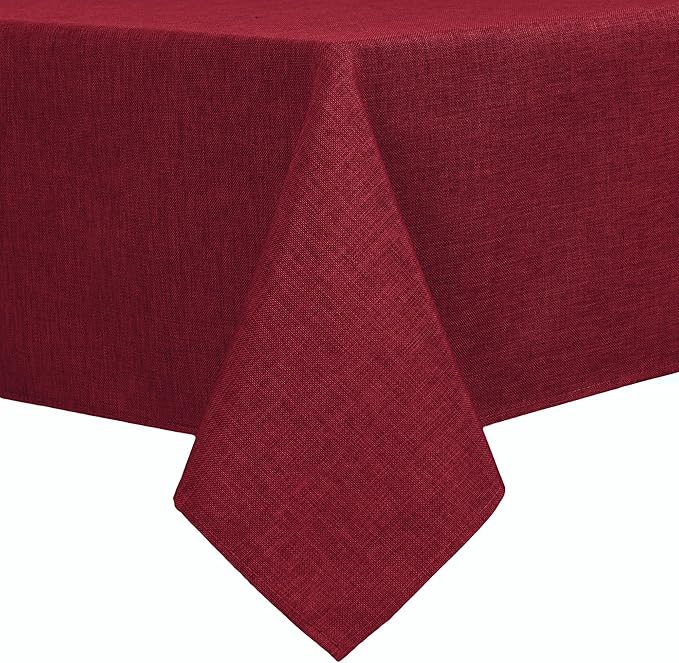 Hiasan Faux Linen Rectangle Tablecloth - Wrinkle and Stain Resistant Washable Table Cloth for Kitchen Dining Room Holiday Table Cover for Dinner, Red, 60 x 140 Inch