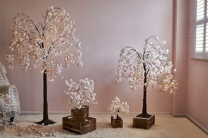 LITBLOOM Lighted Cherry Blossom Tree Pink 18IN 40 LED with Timer Artificial Tabletop Bonsai Tree Lights USB Plug or Battery Operated for Wedding Party Home Birthday Decoration