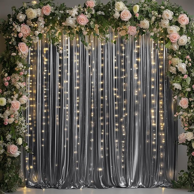 10ftx10ft Black Silver Glitter Sequin Backdrop Curtain for Parties, Wrinkle Free Sparking Backdrop Drapes, 2 Panels 5x10ft Shimmer Photo Back Drop Cloth for Wedding Birthday Photography