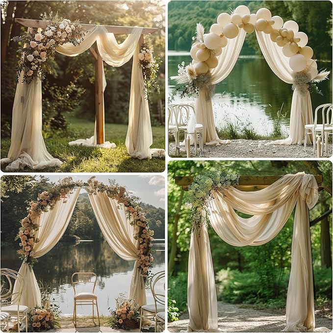 Wedding Arch Draping Fabric 2 Panels 28.7" x 20FT Champagne Sheer Chiffon Backdrop Drapes for Wedding Ceremony Birthday Party Bridal Shower Outdoor Decoration