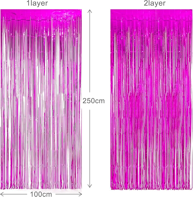 Foil Fringe Curtain Party Decorations - Hot Pink Photo Backdrop Tinsel Steamers Curtains for Tropical Hawaiian Theme Birthdays Christmas Valentine Bachelorette Parties