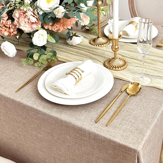 Fitable Faux Linen Tablecloths for Rectangle Tables: Water & Stain Resistant Farmhouse Table Cloth, Washable Burlap Textured Table Covers for Kitchen Dining Party(2 Pack, 60x102 Inch, Beige)