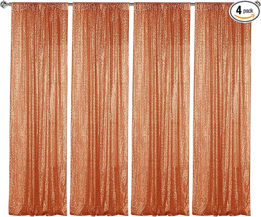 Sugargirl Orange Sequin Backdrop Curtain 4 Panels 2FTx8FT Glitter Orange Background Drapes Sparkle Photography Backdrop for Party Wedding Birthday Wall Decoration