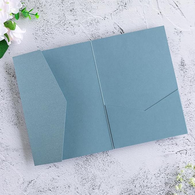 20 Pcs 5.12x7.1'' Sparkle Dusty Blue Tri-fold Laser Cut Wedding Invitation Cards for Wedding Bridal Shower Quinceañera Engagement Birthday Invitation