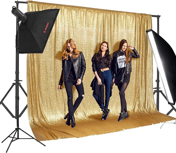 PartyDelight Sparkly Gold Sequin Backdrop 20Ft x 10Ft Photography Christmas Curtain