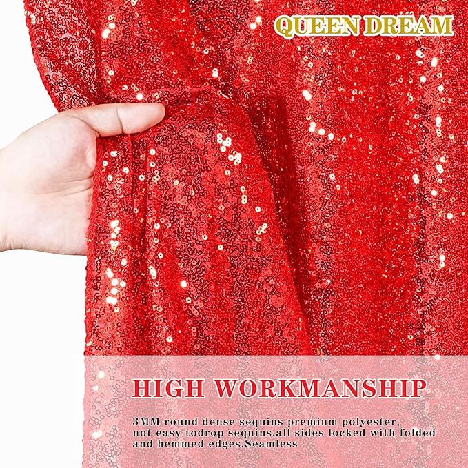 QueenDream Red Sequin Backdrop 2 Panels 2FTx8FT Christmas Party Backdrop Curtains Glitter Photo Background Wedding Stage Decorations