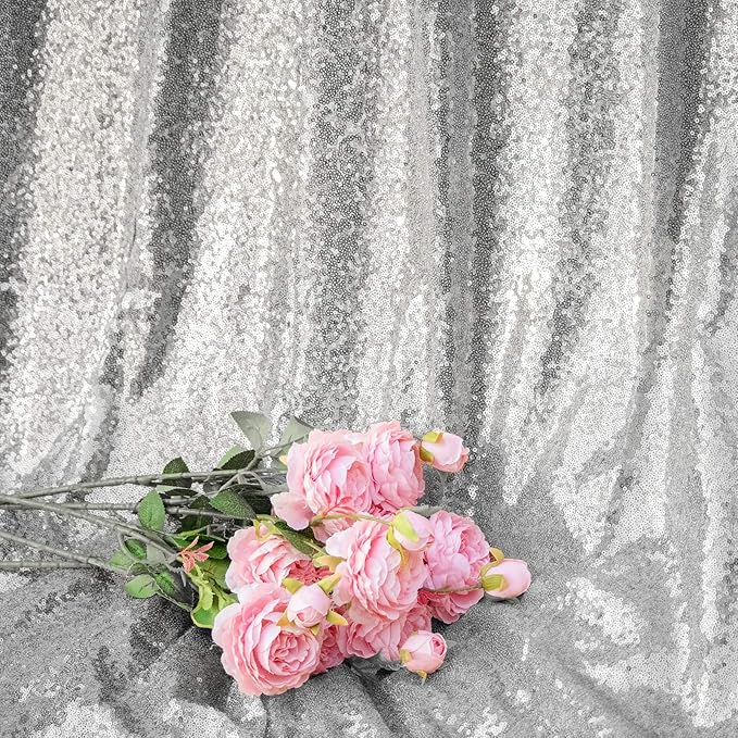 JYFLZQ Silver Sequin Backdrop Curtains 7ft x 7ft 1 Panel Glitter Photo Booth Backdrops Sparkly Photography Background Drapes for Parties Wedding Bridal Showers