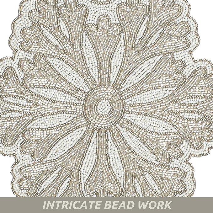 Beaded Table Runner - Elegant & Versatile Dining & Kitchen Linen for Home Decor, Weddings, Parties, Special Occasions, Modern Table Decoration & Luxury Festive Accessory (Ivory) - CLEENTABLE