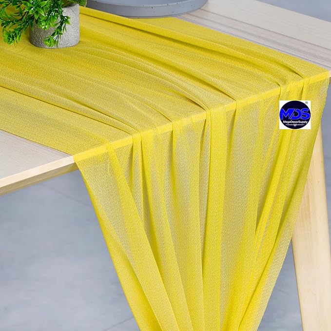 MDS 2 Pack 14ft Chiffon Table Runner 29 x 170 Inches Sheer Wedding Runner Romantic Rustic Table Runner for Wedding Decorations, Birthday Parties, Bridal Shower Party Arch Decor - Yellow