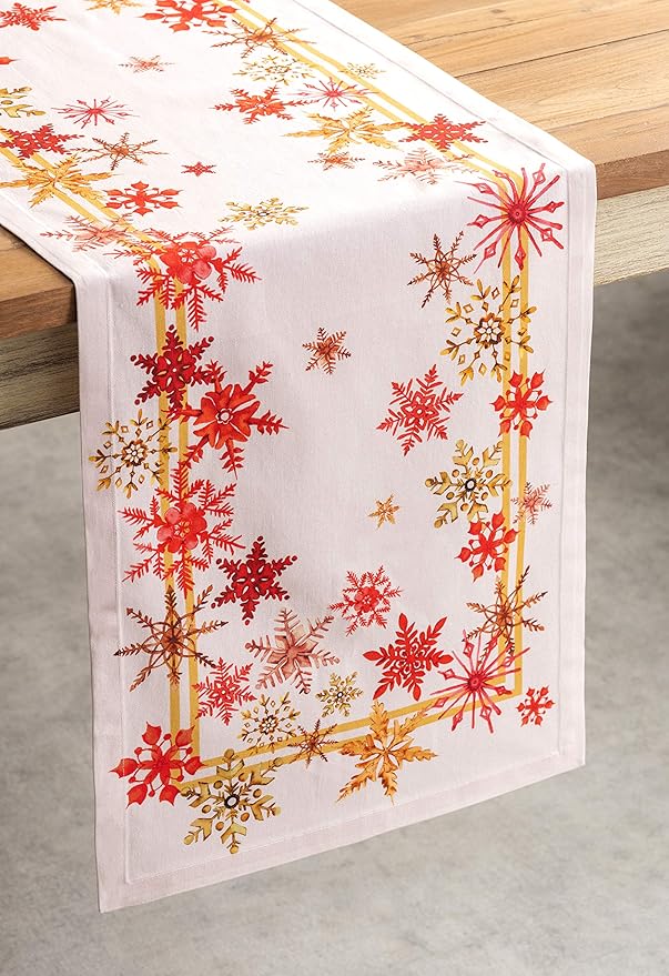 Maison d' Hermine Table Runner 100% Cotton Single Layer Table Runners 36 inches Long for Thanksgiving Christmas Decorations Home Kitchen Dining Party Wedding (Crystal Star, 14.5" x 36")