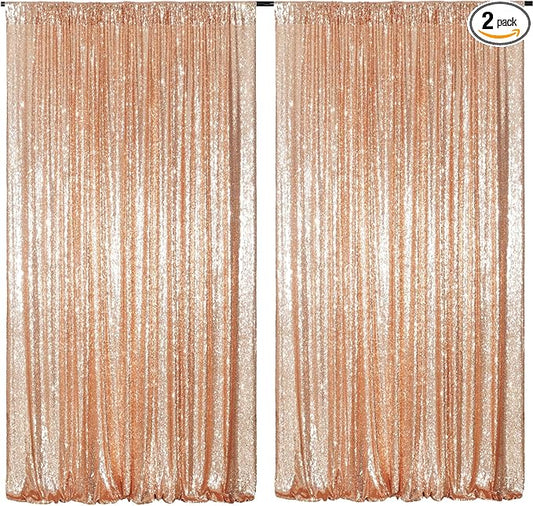Poise3EHome Rose Gold Sequin Backdrop Curtain, 2 PCS 5FT x 10FT Sequin Backdrop Panels,Sequence Wedding Party Background Drapes