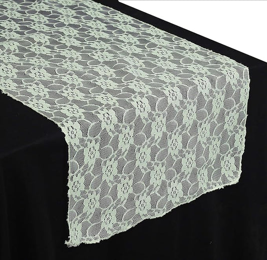 MDS Pack of 15 Wedding 12 x 108 inches Lace Table Runner for Wedding, Decorations for Birthday Parties, Banquets, Graduations, Engagements, and Runners fit Rectangle, Round Table- Ivory