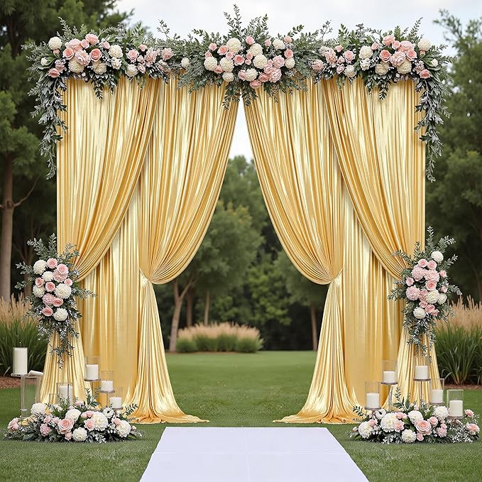 PartyVillage 20x10FT Gold Sequin Backdrop Curtain -4 Panels 5x10FT Wrinkle Free Shimmer Back Drop Cloth, Glitter Backdrop Drapes for Photography, Birthday, Wedding, Graduation Background