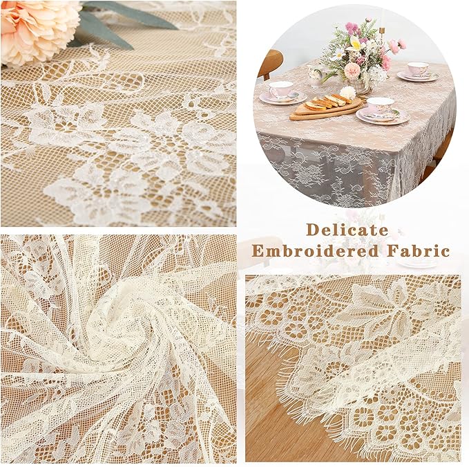 LuoluoHouse Rustic Ivory Wedding Tablecloths Lace Chic Rectangular Tablecloths for Wedding Reception Farmhouse Table Decorations 60x120 inch