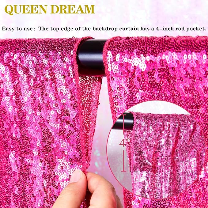 Party Backdrop Curtain 2ftx8ft Hot Pink Backdrop Drapes Curtains Panels with Rod Pockets 6 Pieces Sequin Fabric Flamingo Party Decor