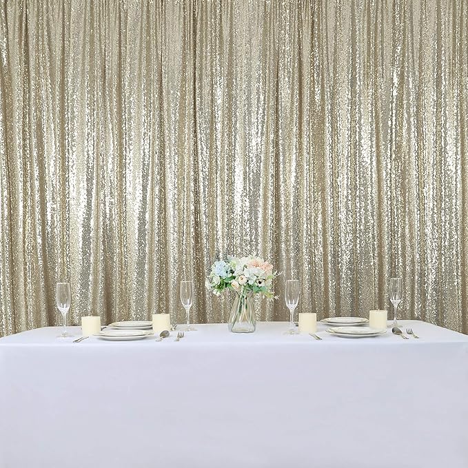 Hahuho Champagne Sequin Backdrop Curtain, 2PCS 2FTx8FT Glitter Backdrop Curtain for Parties, Christmas, Wedding, Party Decoration（2 Panels, 2FT x 8FT, Champagne