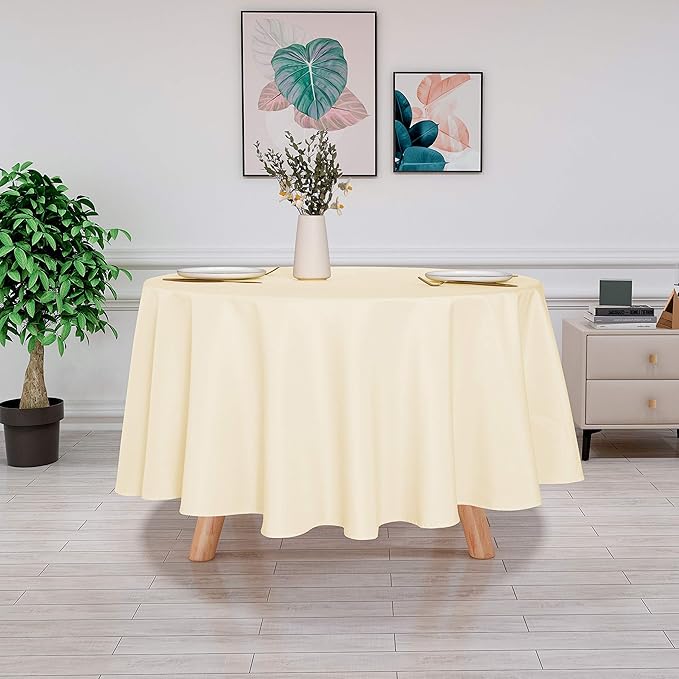 sancua Round Tablecloth - 90 Inch - Water Resistant Spill Proof Washable Polyester Table Cloth Decorative Fabric Table Cover for Dining Tables, Buffet Parties and Camping, Beige