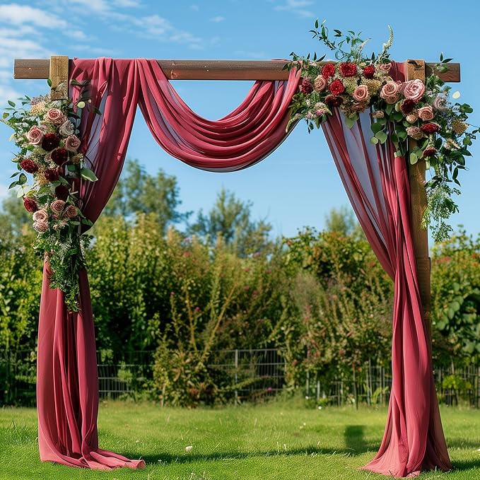 Wedding Arch Draping Fabric 2 Panels 28.7" x 20FT Burgundy Sheer Chiffon Backdrop Drapes for Wedding Ceremony Birthday Party Bridal Shower Outdoor Decoration