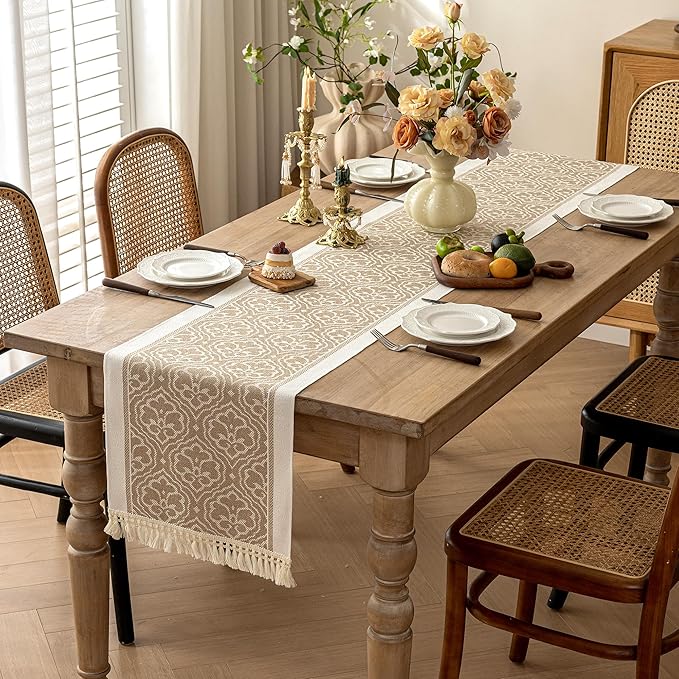 Table Runners 95 Inches,Waterproof Boho Table Runner with Tassel Fringe,Table Runner for Party Coffee Table