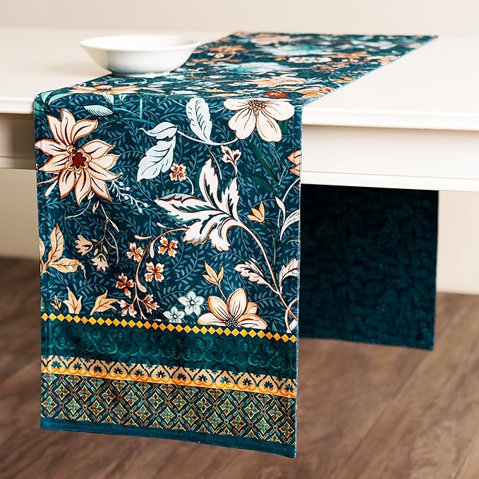 Maison d' Hermine Table Runner 100% Cotton Double Layer Table Runners 108 inches Long for Thanksgiving Christmas Decorations Home Kitchen Dining Party Wedding (Luxury Loft - Dark Teal, 14.5" x 108")