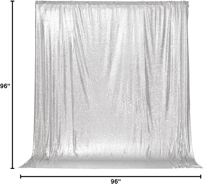 PartyDelight Silver 8FT X 8FT Sparkly Sequin Backdrop Curtains for Wedding Party Room Decorations