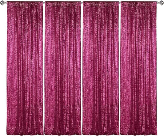 Sugargirl Fuchsia Sequin Backdrop Curtain 4 Panels 2FTx8FT Glitter Fuchsia Background Drapes Sparkle Photography Backdrop for Party Wedding Birthday Wall Decoration
