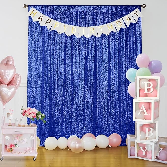Sugargirl Navy Blue Sequin Backdrop Curtain 2 Panels 2FTx8FT Glitter Navy Blue Background Drapes Sparkle Photography Backdrop for Party Wedding Birthday Wall Decoration