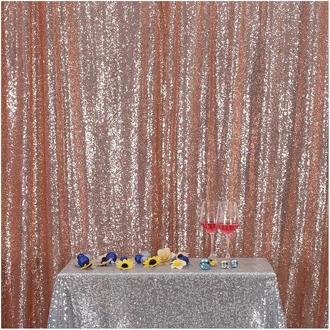 Poise3EHome 8FT x 8FT Rose Gold Sequin Backdrop Curtain Photography for Party Decoration, Rose Gold