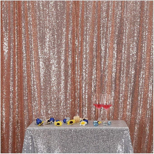 Poise3EHome 8FT x 8FT Rose Gold Sequin Backdrop Curtain Photography for Party Decoration, Rose Gold