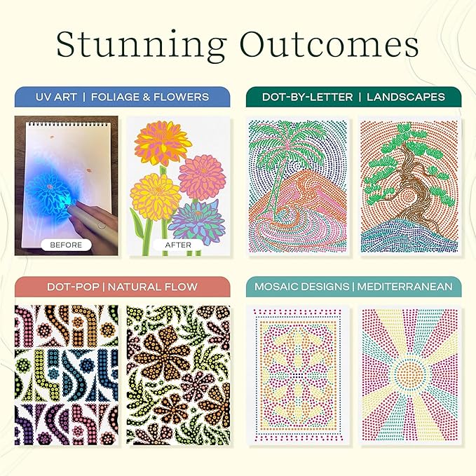 Lifelines FlowArt Activity Pad, 4-Pack - Guided Art Meditations with Markers - Color by Letter, Dot-Pop and More, Coloring Books for Teens, Adults & Seniors