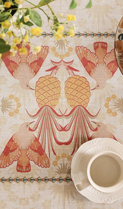 patdrea Designer Rectangle Linen Long Table Cloth,Vintage Anti-Wrinkle Durable Tropical Style Tablecloth,Decor Table Cover Cloth for Kitchen Dining Christmas,Thanksgiving,63"x94"-Pineapple a