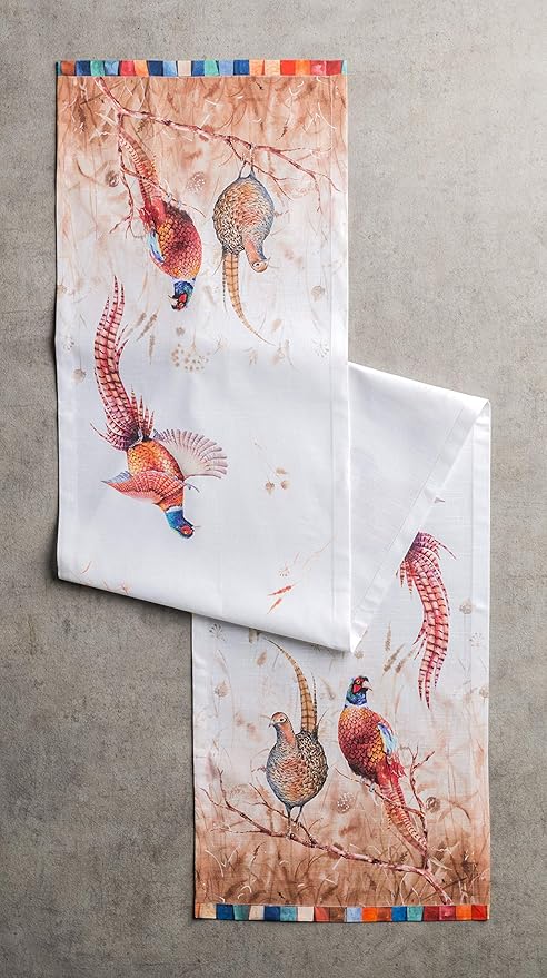 Maison d' Hermine Table Runner 100% Cotton Single Layer Table Runners 60 inches Long for Thanksgiving Christmas Decorations Home Kitchen Dining Party Wedding (Faisan D'Automne, 14.5" x 60")