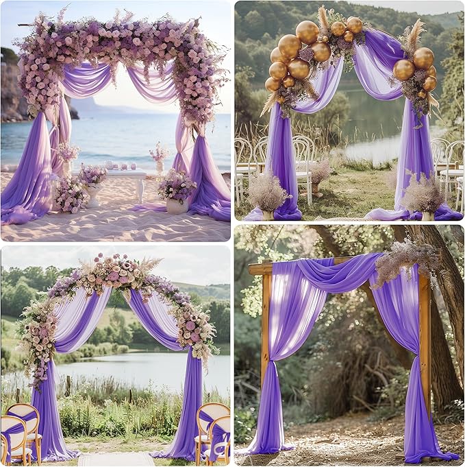 Wedding Arch Draping Fabric 6 Panels 28.7" x 20FT Lavender Purple Sheer Chiffon Backdrop Drapes for Wedding Ceremony Birthday Party Bridal Shower Outdoor Decoration